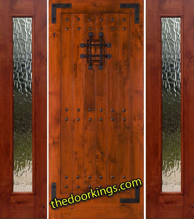 sw70 knotty alder wood door with two flemish sidelites